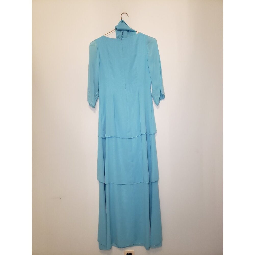 Jade by Jasmine Mother of the Bride Dress Petite P8 Maxi Blue Sparkly 3/4 Sleeve - Picture 2 of 7